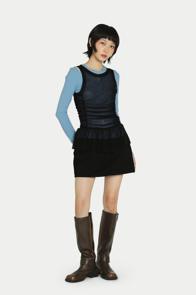 RIKO MESH PEPLUM TANK TOP IN BLACK