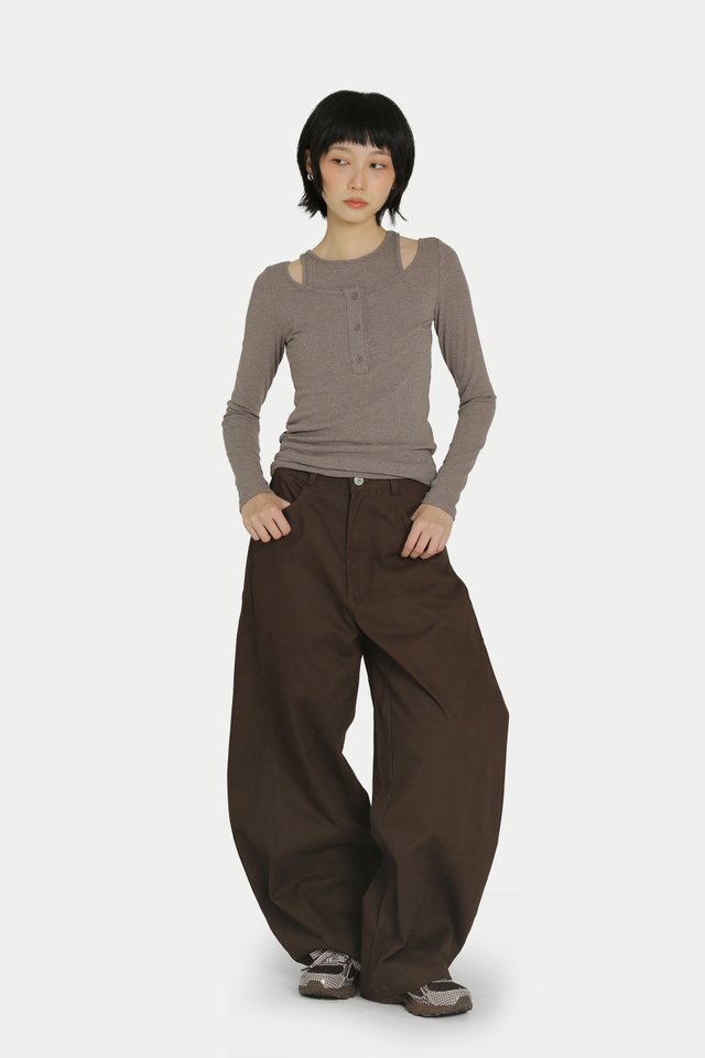KENDRA DOUBLE LAYER RIBBED TOP IN HEATHER BROWN