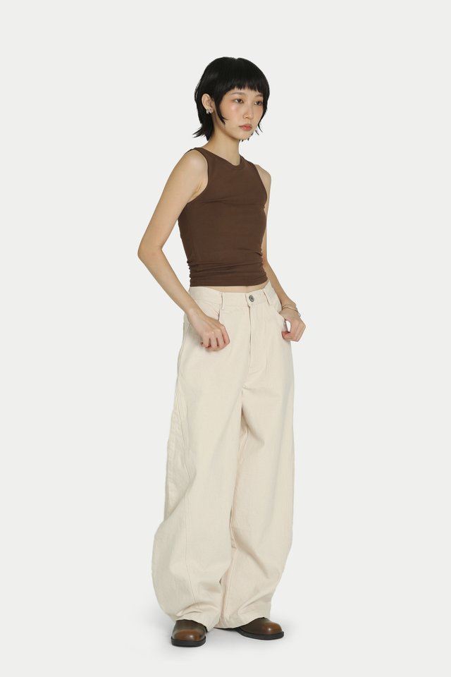CLAIRO BARREL TWILL PANTS IN ECRU