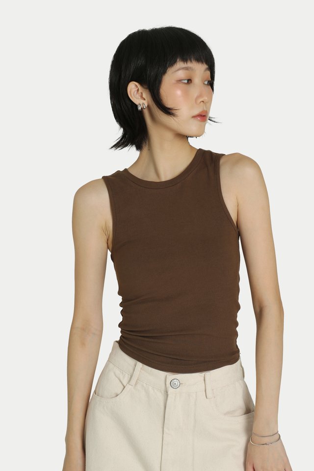 ROXY SLIM FITTED TANK TOP IN UMBER