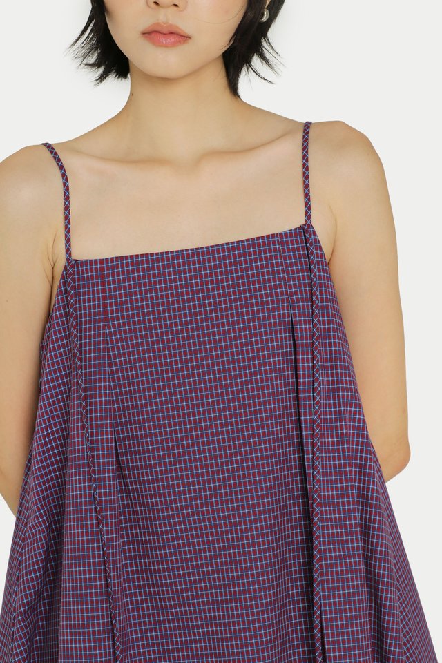 BUNNY LONGLINE BABYDOLL TIE TOP IN BERRY CHECKS