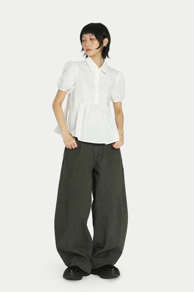 CLAIRO BARREL TWILL PANTS IN HUNTER