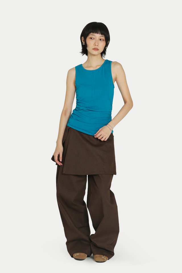 TRIXIE SIDE RUCHED TANK TOP IN AQUA