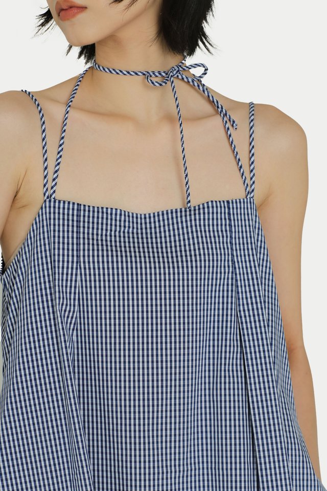 BUNNY LONGLINE BABYDOLL TIE TOP IN NAVY CHECKS