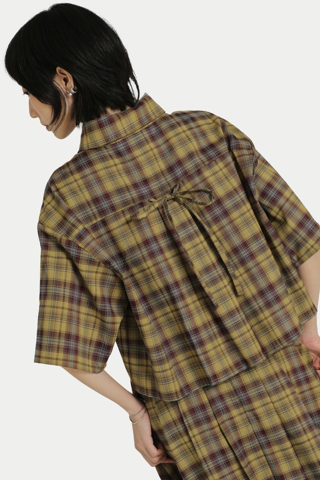 SAKI BACK RIBBON CROP SHIRT IN YUZU CHECKS