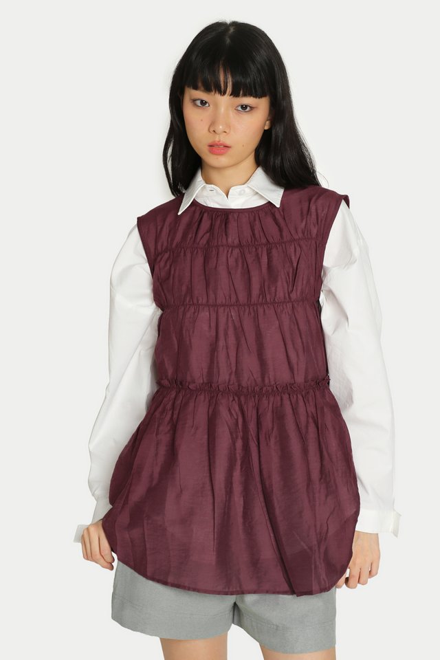 ADORA SHEER FRILL TOP IN MULBERRY