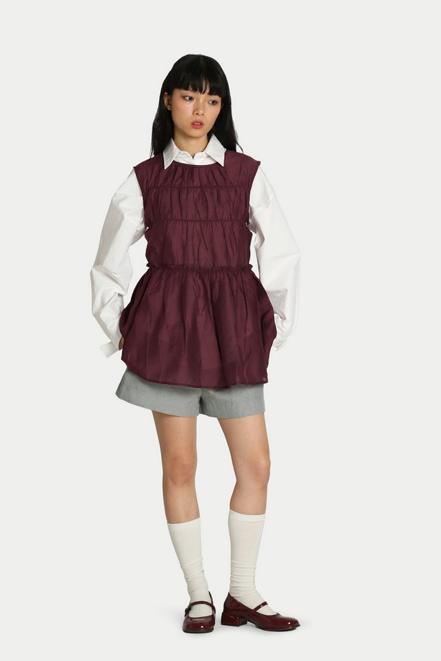 ADORA SHEER FRILL TOP IN MULBERRY