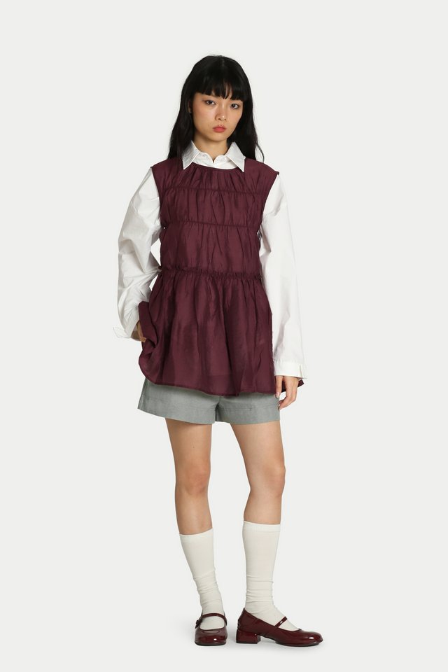 ADORA SHEER FRILL TOP IN MULBERRY