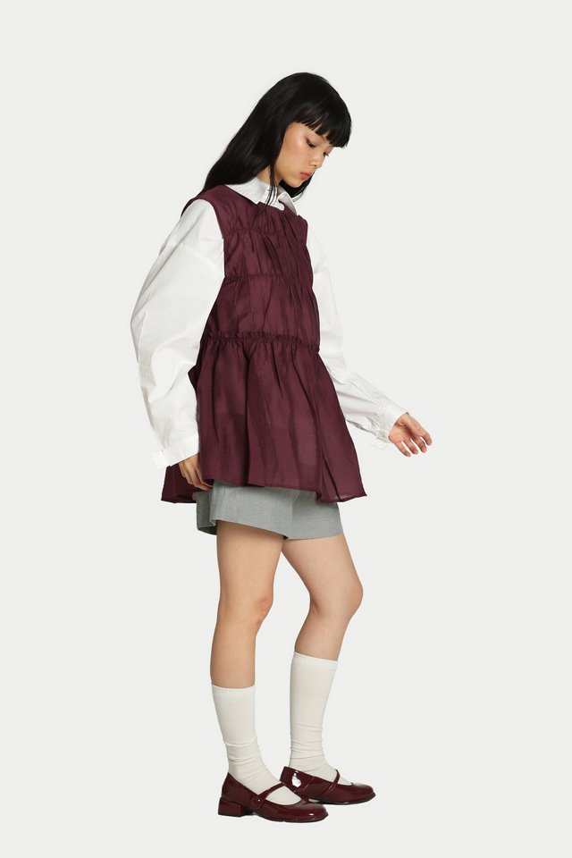 ADORA SHEER FRILL TOP IN MULBERRY