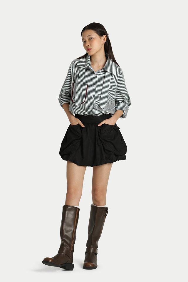 CALISTA GATHERED POCKET BUBBLE SKORTS IN BLACK