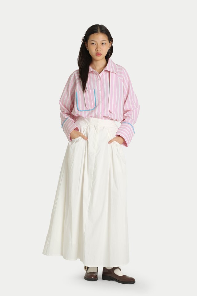 LUNETTE NYLON GATHERED POCKET SKIRT IN WHITE