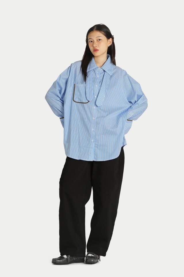 ZEPH CONTRAST TRIMMING OVERSIZED SHIRT IN BLUE STRIPES