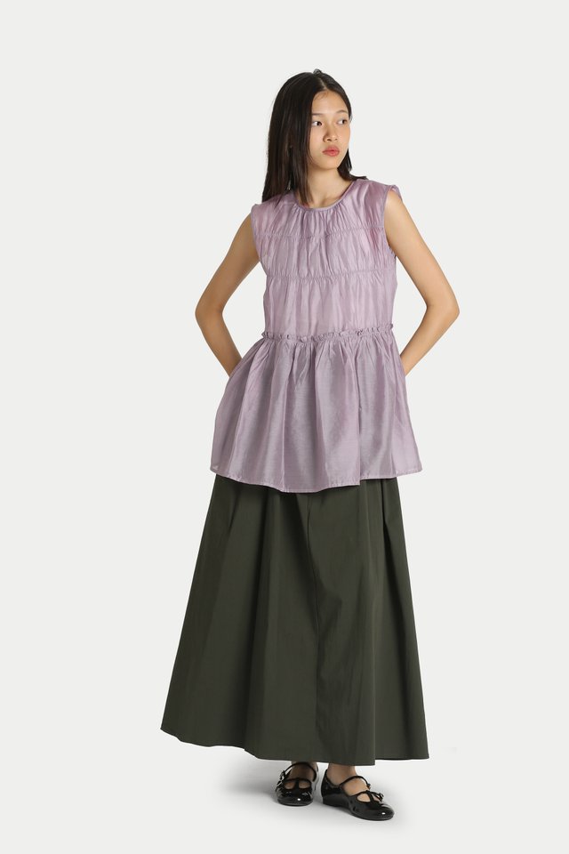 ADORA SHEER FRILL TOP IN LAVENDER