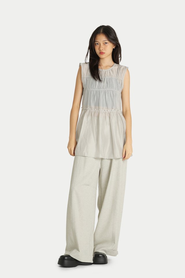ADORA SHEER FRILL TOP IN FOG