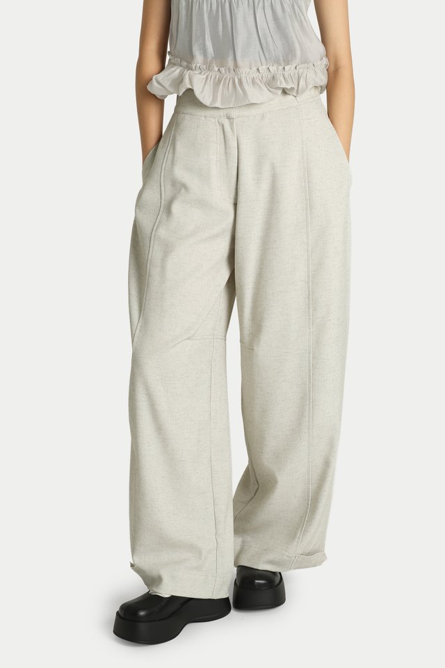 MILOU CURVED LINEN PANTS IN VINTAGE CREAM