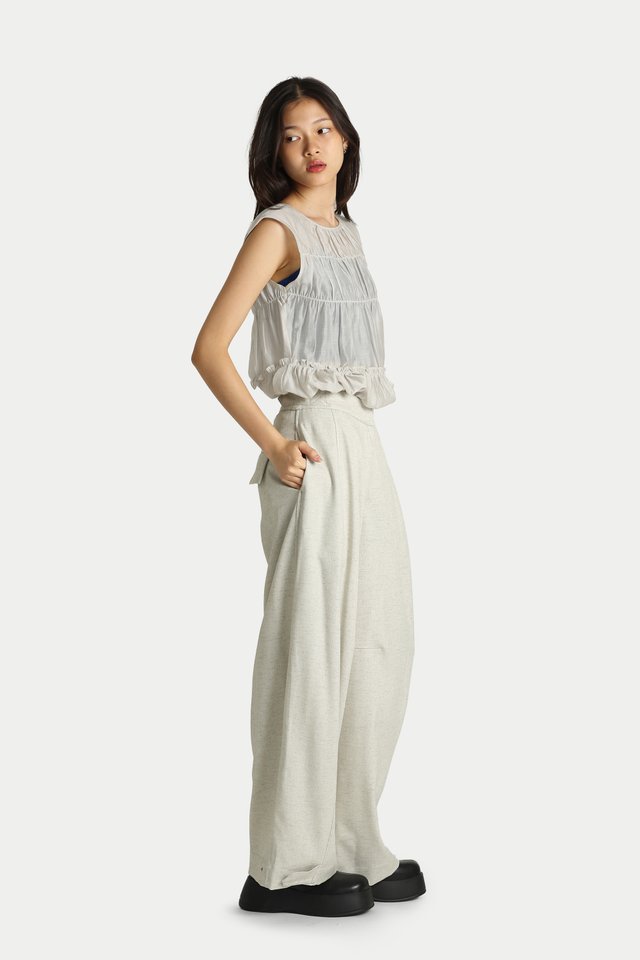 MILOU CURVED LINEN PANTS IN VINTAGE CREAM