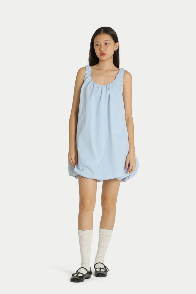 SUZY SCOOP NECK CLOUD ROMPER DRESS IN POWDER BLUE