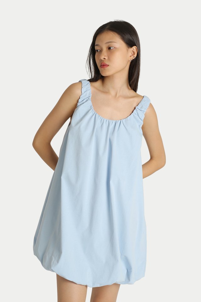 SUZY SCOOP NECK CLOUD ROMPER DRESS IN POWDER BLUE