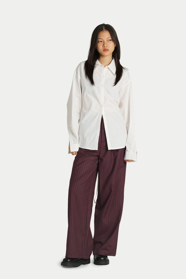 AUDEN PLEATED SUIT PANTS IN MERLOT STRIPES