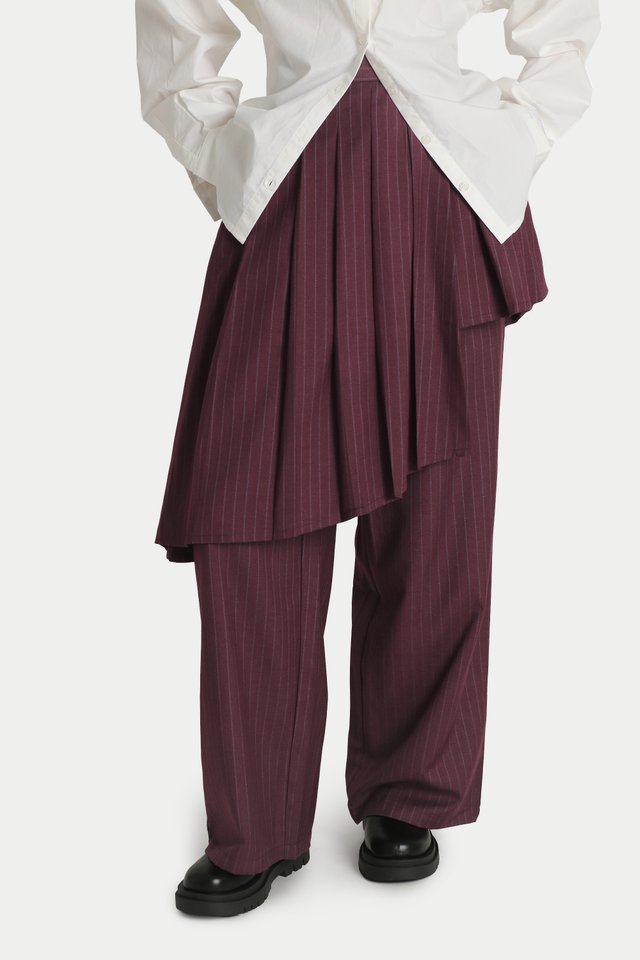 DREE ASYMMETRICAL OUTER SKIRT IN MERLOT STRIPES