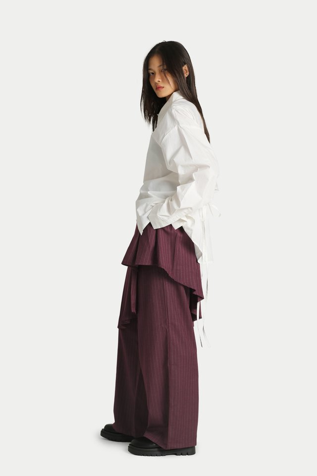DREE ASYMMETRICAL OUTER SKIRT IN MERLOT STRIPES