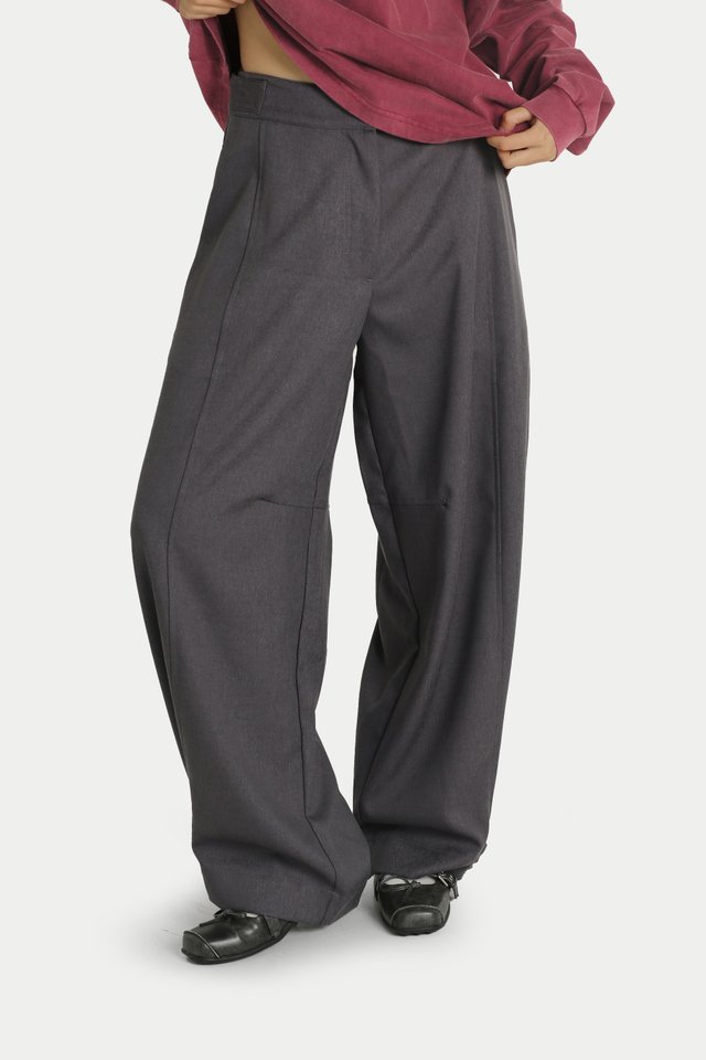 MILOU CURVED LINEN PANTS IN PEBBLE