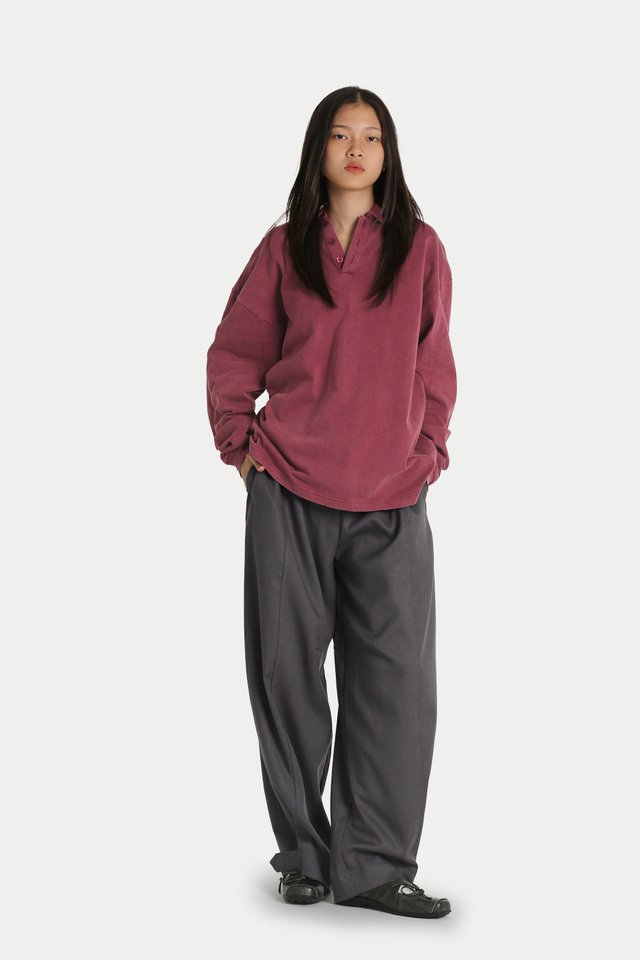 MILOU CURVED LINEN PANTS IN PEBBLE