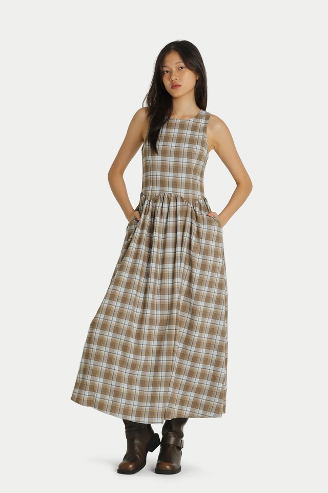 WINSLET COTTAGE CHECKERED DRESS IN PUDDING