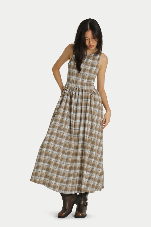 WINSLET COTTAGE CHECKERED DRESS IN PUDDING