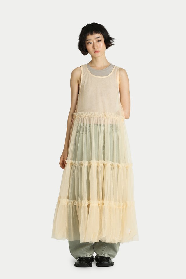 EMIKO SHEER MESH TIER DRESS IN IVORY