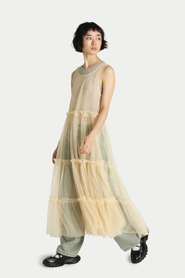 EMIKO SHEER MESH TIER DRESS IN IVORY