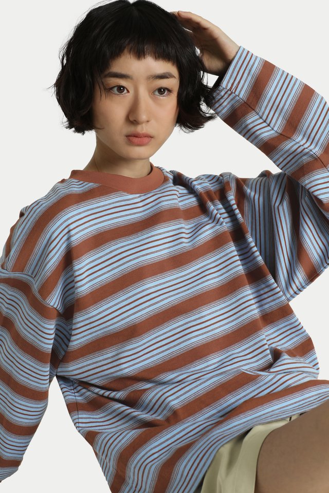 CORINE STRIPE LONG SLEEVE TOP IN DUSK BLUE