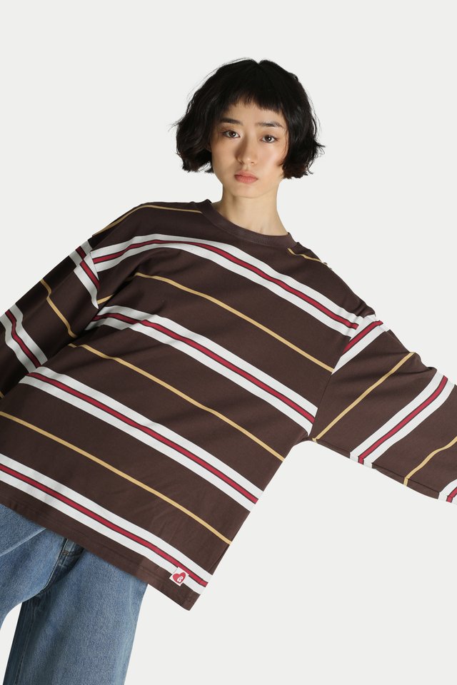 CORINE STRIPE LONG SLEEVE TOP IN COCOA