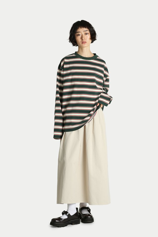 CORINE STRIPE LONG SLEEVE TOP IN FOREST