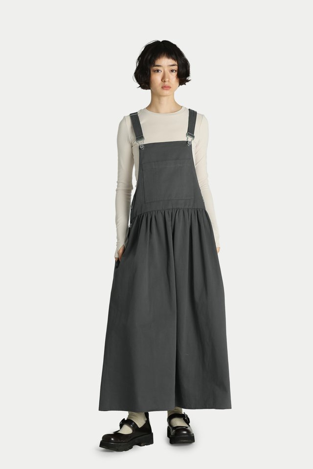 MARLEY TWILL OVERALL DRESS IN CHARCOAL