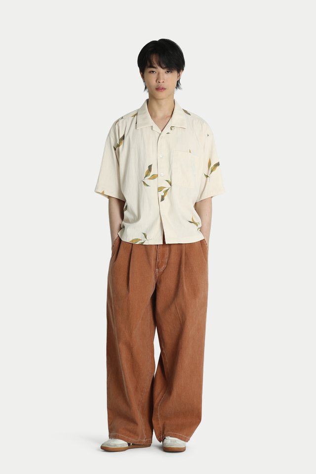 MARLON "LEAFAGE" CAMP COLLAR SHIRT IN CREAM