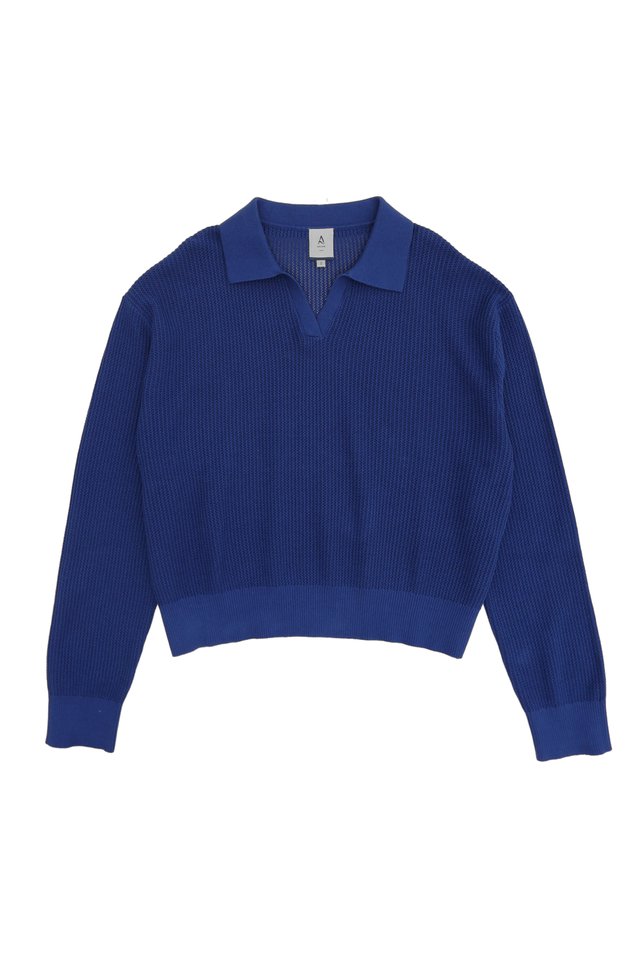 NOLAN LONG SLEEVE KNITTED POLO IN COBALT