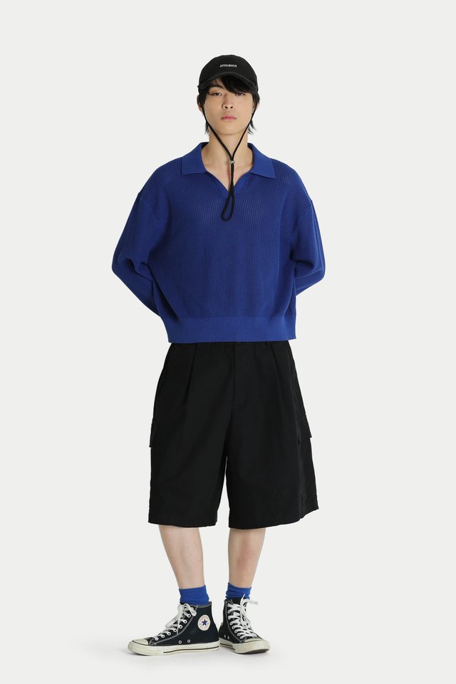NOLAN LONG SLEEVE KNITTED POLO IN COBALT