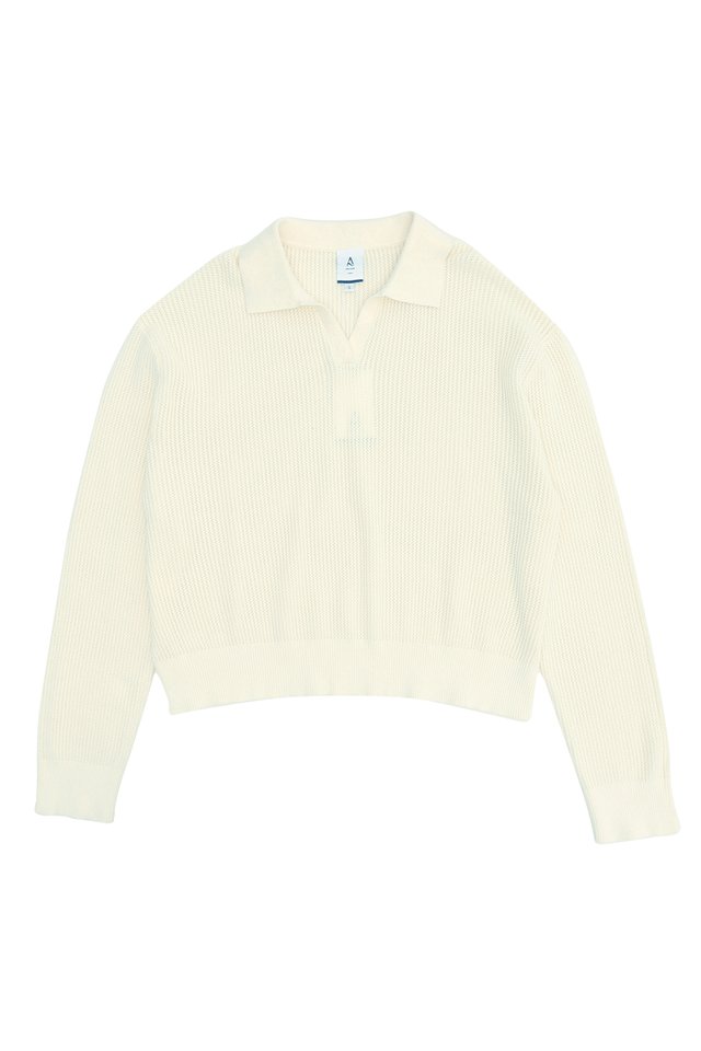 NOLAN LONG SLEEVE KNITTED POLO IN CREAM