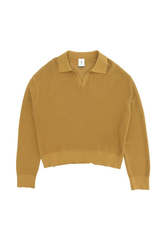 NOLAN LONG SLEEVE KNITTED POLO IN MUSTARD