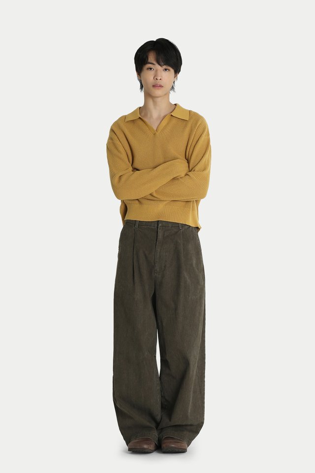 NOLAN LONG SLEEVE KNITTED POLO IN MUSTARD