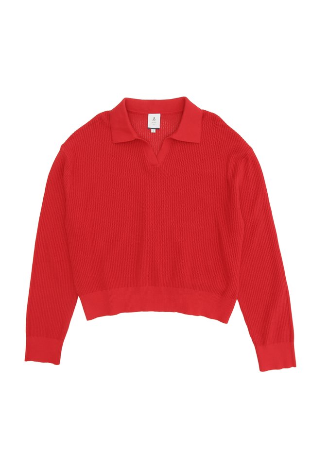 NOLAN LONG SLEEVE KNITTED POLO IN RED