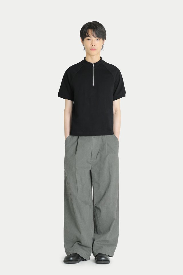 PIETRO HALF-ZIP RAGLAN TOP IN BLACK