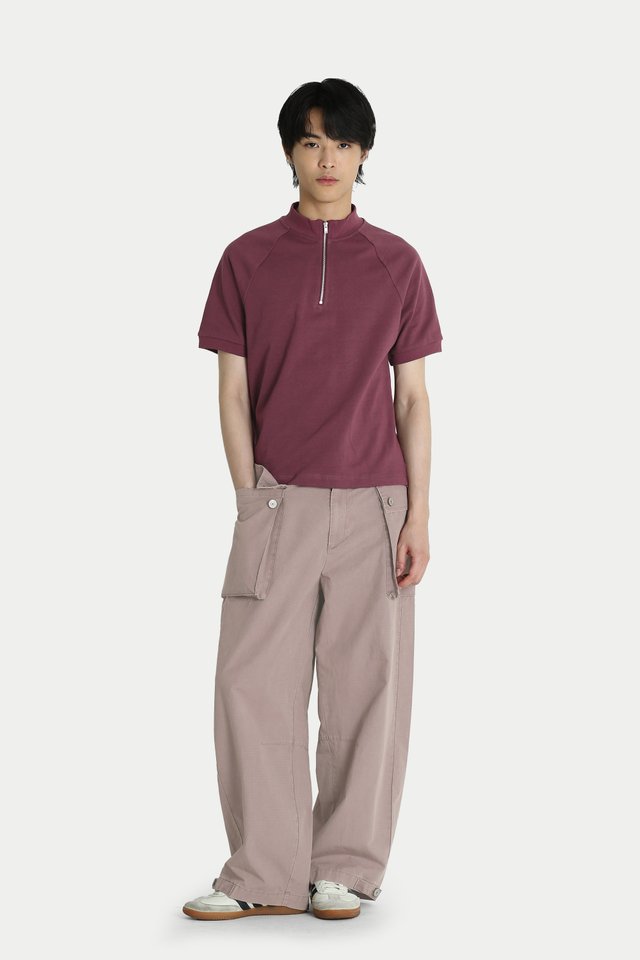PIETRO HALF-ZIP RAGLAN TOP IN BURGUNDY