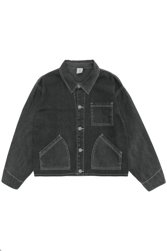 RUFUS BRUSHED TWILL BOXY-FIT JACKET IN WASHED BLACK