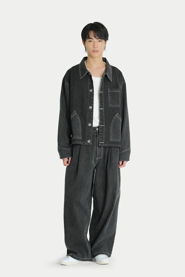 RUFUS BRUSHED TWILL BOXY-FIT JACKET IN WASHED BLACK