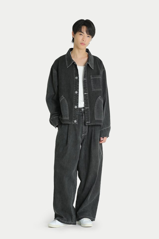 BURKE BRUSHED TWILL CURVE TROUSERS IN WASHED BLACK