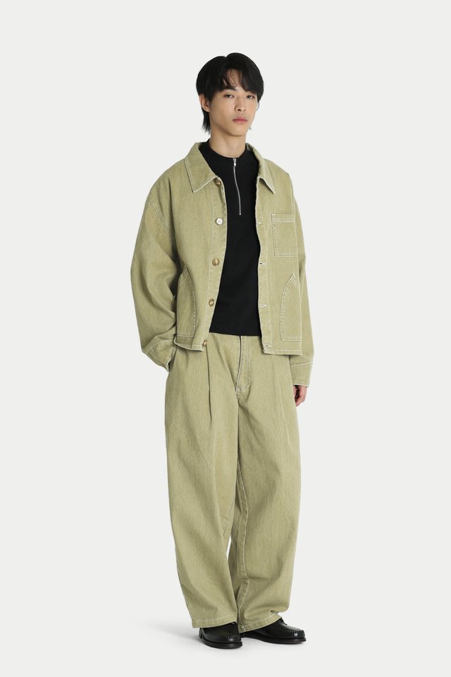 BURKE BRUSHED TWILL CURVE TROUSERS IN WASHED OLIVE
