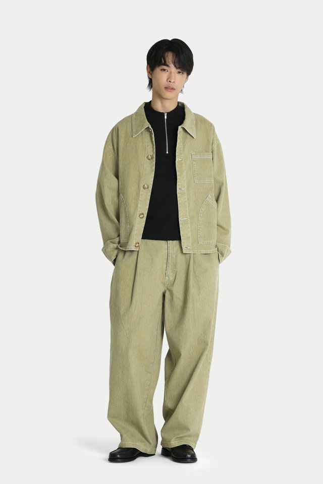 RUFUS BRUSHED TWILL BOXY-FIT JACKET IN WASHED OLIVE