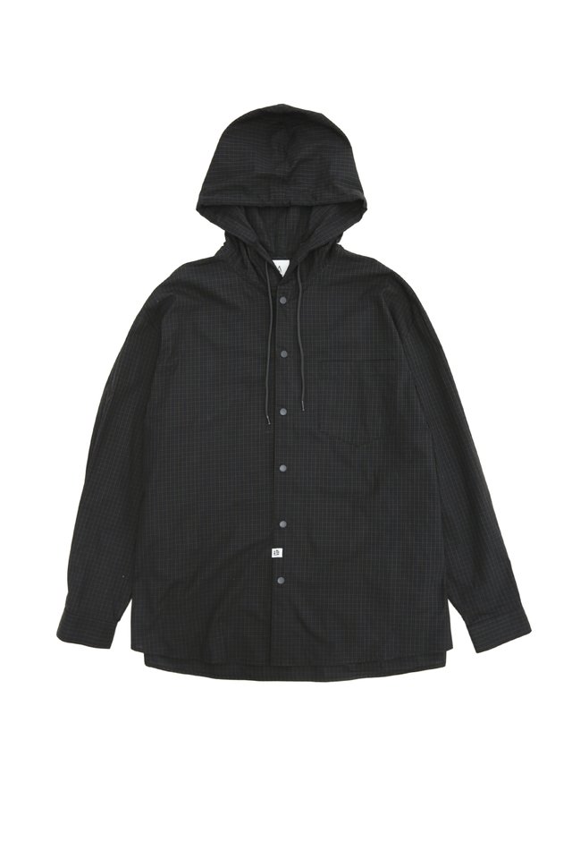 DALEY CHECKED HOODIE SHIRT IN BLACK